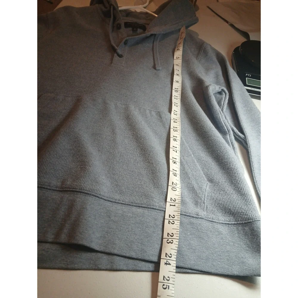 Banana Republic Mens Blue Waffle Knit Henley Eco Hoodie Pullover Medium Blue